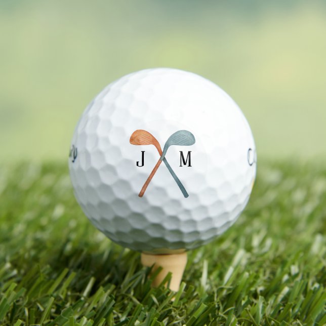 Overlapping Golf Clubs Customizable Initials Favou Balls (Insitu Tee)