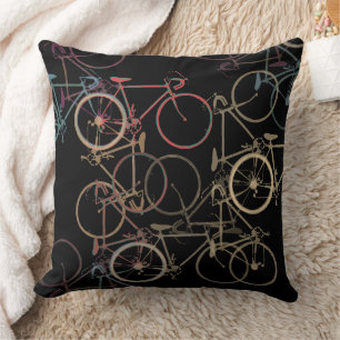 Overlapping Graphic Bicycles Cool Black Throw Pillow