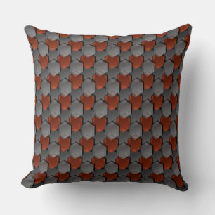 Overlapping grey and red hexagons throw pillow