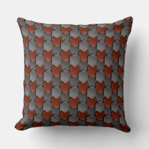 Overlapping grey and red hexagons throw pillow