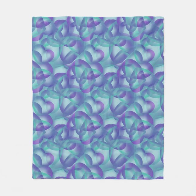 Overlapping Hearts Abstract In Purple Aqua Pattern Fleece Blanket (Front)