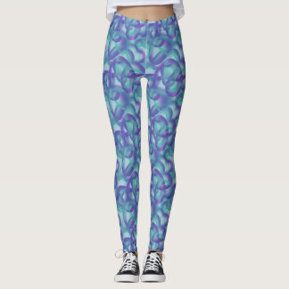 Overlapping Hearts Abstract In Purple Aqua Pattern Leggings
