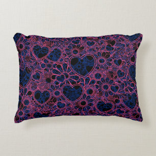 Overlapping Hearts Pattern, Pink on Blue Black BG Accent Pillow