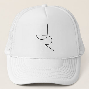 Overlapping Initials Black On White Trucker Hat