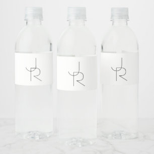 Overlapping Initials Black On White Water Bottle Label