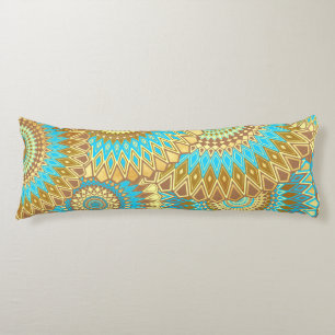 Overlapping Mandala Blue Brown Gold Body Pillow