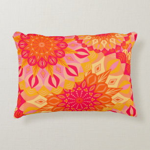 Overlapping Mandala Orange Pink Yellow Accent Pillow