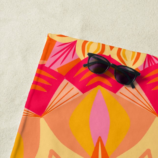 Overlapping Mandala Orange Pink Yellow Beach Towel (In Situ)