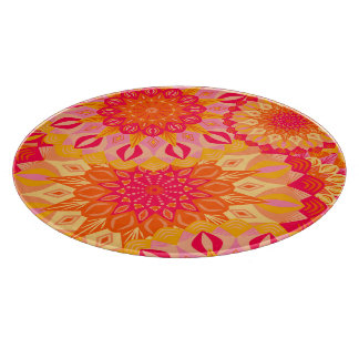 Overlapping Mandala Orange Pink Yellow Cutting Board