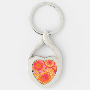 Overlapping Mandala Orange Pink Yellow Keychain
