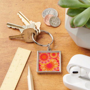 Overlapping Mandala Orange Pink Yellow Keychain