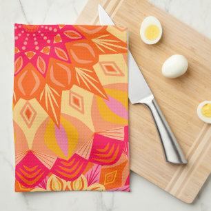 Overlapping Mandala Orange Pink Yellow Kitchen Towel