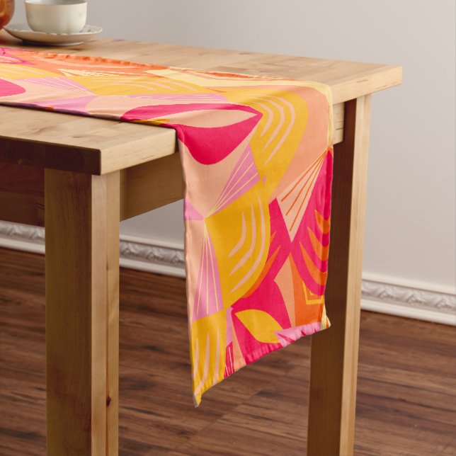 Overlapping Mandala Orange Pink Yellow Short Table Runner (In Situ)