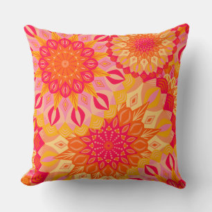 Overlapping Mandala Orange Pink Yellow Throw Pillow