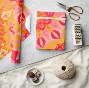 Overlapping Mandala Orange Pink Yellow Wrapping Paper