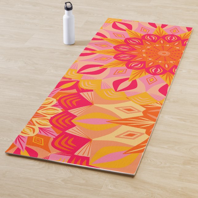 Overlapping Mandala Orange Pink Yellow Yoga Mat (In Situ)