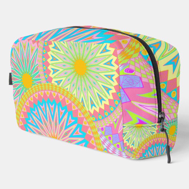 Overlapping Mandala Pink Blue Yellow Mint Purple Dopp Kit (Right Corner)
