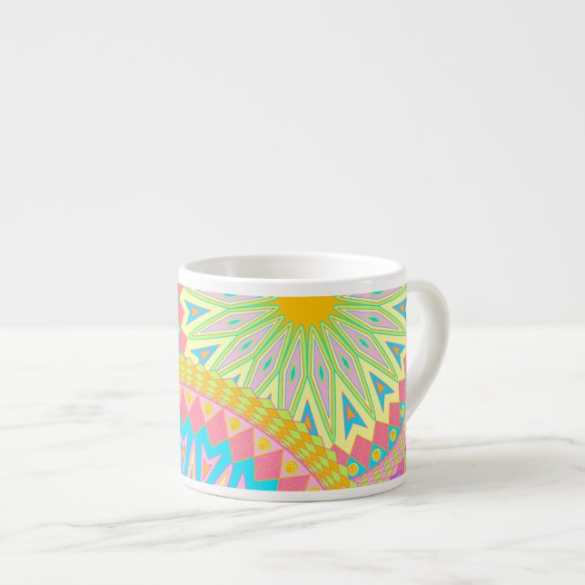 Overlapping Mandala Pink Blue Yellow Mint Purple Espresso Cup (Front Right)