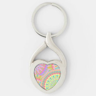 Overlapping Mandala Pink Blue Yellow Mint Purple Keychain