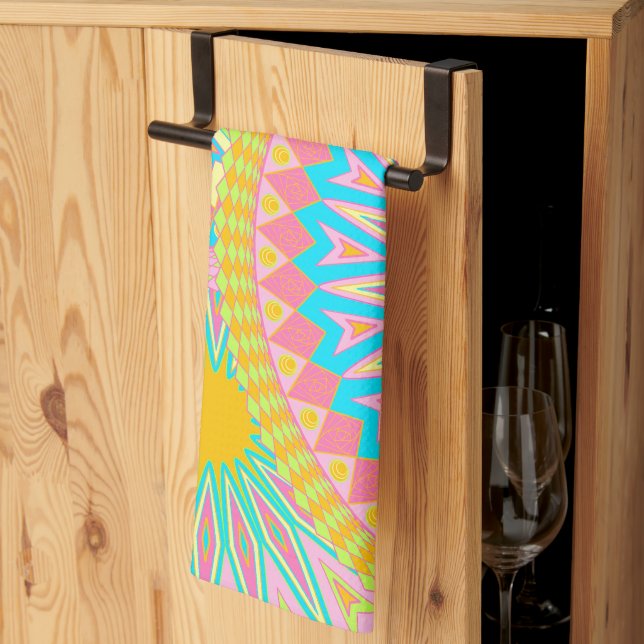 Overlapping Mandala Pink Blue Yellow Mint Purple Kitchen Towel (Thirds Fold)