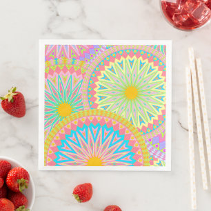Overlapping Mandala Pink Blue Yellow Mint Purple Napkin