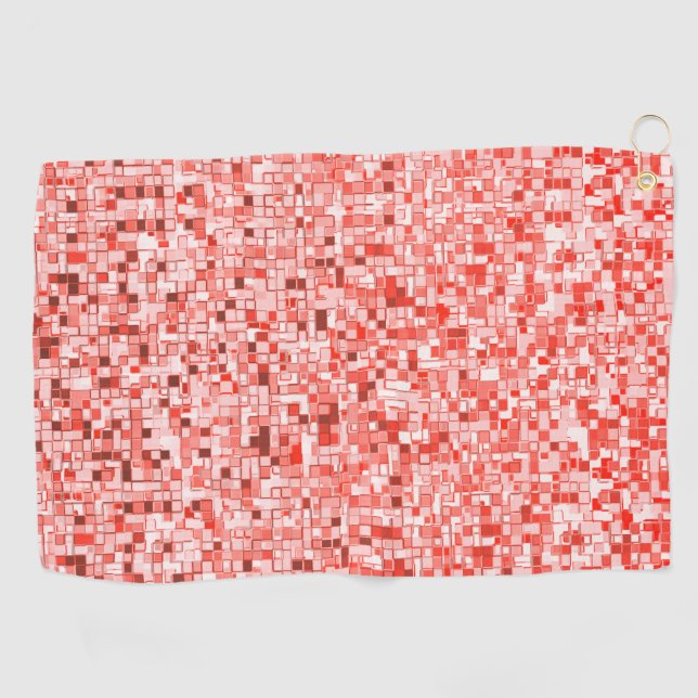 Overlapping mini squares, tones of red or coral golf towel (Horizontal)
