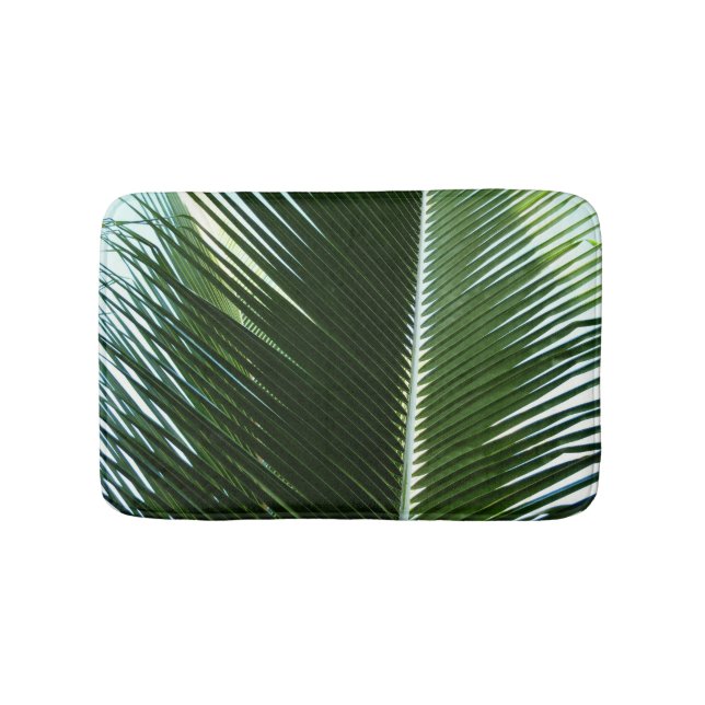Overlapping Palm Fronds Tropical Green Abstract Bath Mat (Front)
