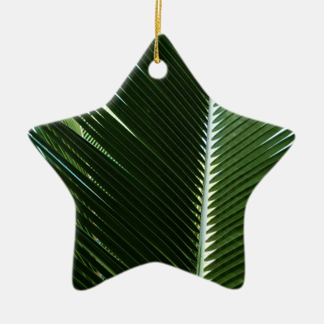 Overlapping Palm Fronds Tropical Green Abstract Ceramic Ornament (Front)