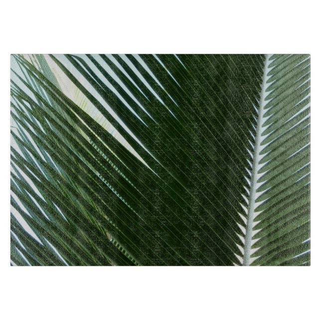 Overlapping Palm Fronds Tropical Green Abstract Cutting Board (Front)