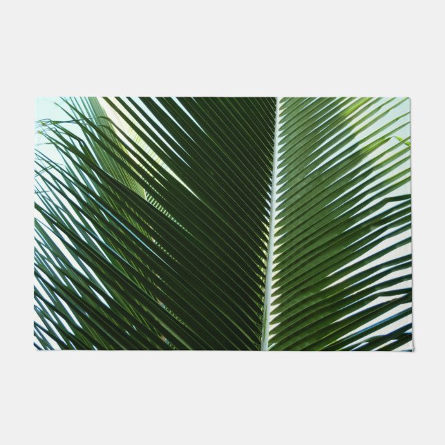 Overlapping Palm Fronds Tropical Green Abstract Doormat (Front)
