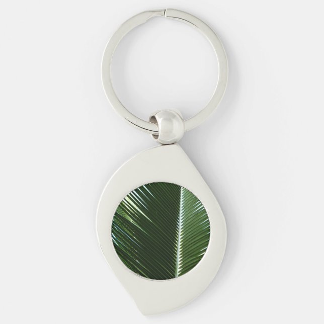 Overlapping Palm Fronds Tropical Green Abstract Keychain (Front)