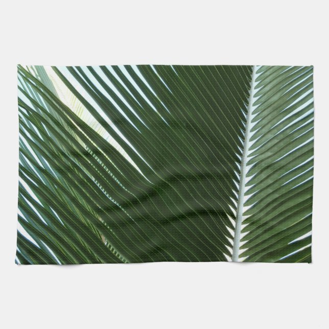 Overlapping Palm Fronds Tropical Green Abstract Kitchen Towel (Horizontal)