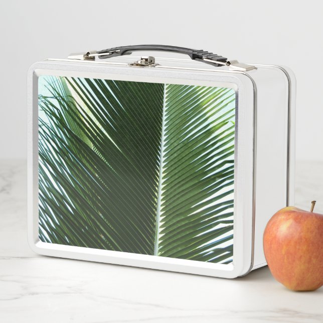 Overlapping Palm Fronds Tropical Green Abstract Metal Lunch Box (In Situ)