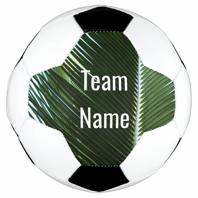Overlapping Palm Fronds Tropical Green Abstract Soccer Ball (Front)