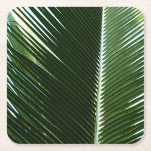 Overlapping Palm Fronds Tropical Green Abstract Square Paper Coaster
