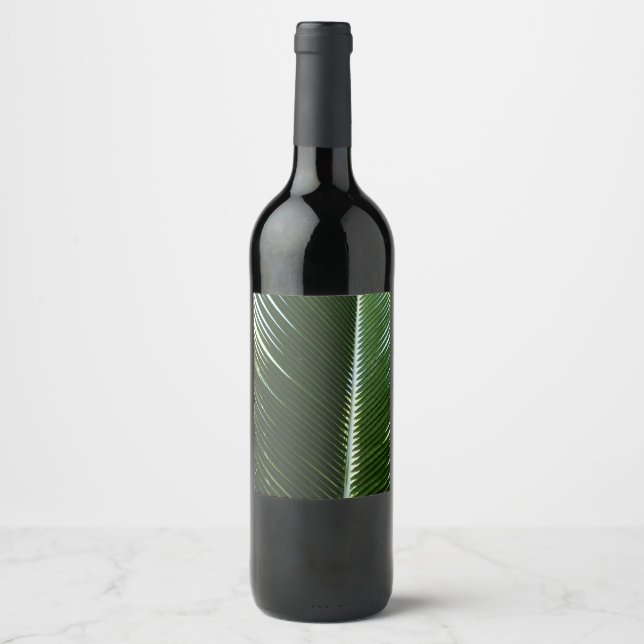 Overlapping Palm Fronds Tropical Green Abstract Wine Label (Front)