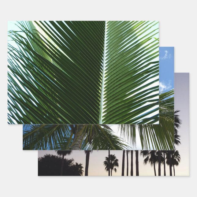 Overlapping Palm Fronds Tropical Green Abstract Wrapping Paper Sheet (Set)
