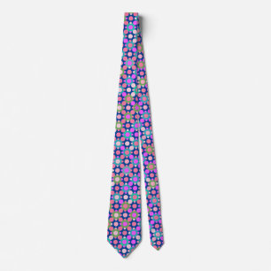 Overlapping Polka Dots in Pink and Green Blue BG Tie