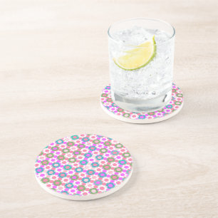 Overlapping Polka Dots in Pink and Green Coaster