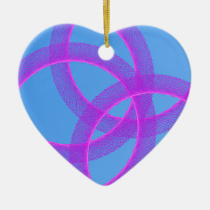 overlapping purple ring in blue background ceramic ornament