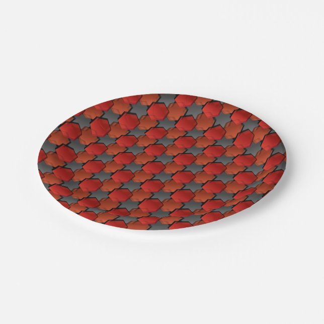 Overlapping red hexagons and 'grey star' paper plate (Angled)