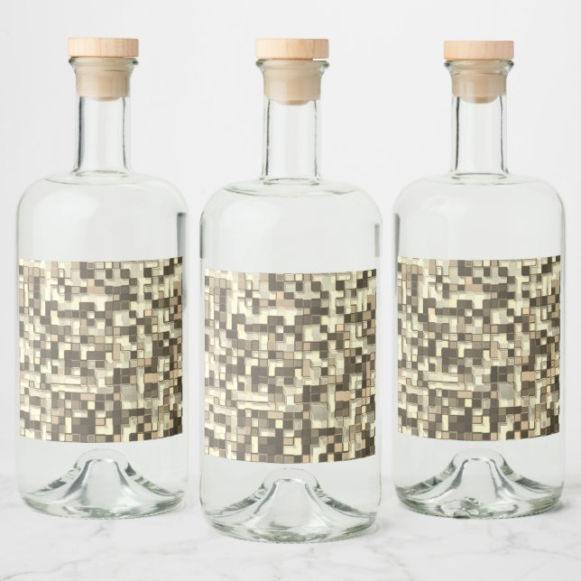 Overlapping small squares in tones beige to brown liquor bottle label (Bottles)