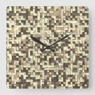 Overlapping small squares in tones of brown beige square wall clock