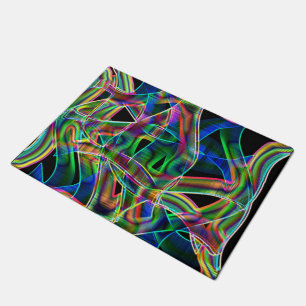 Overlapping tape-like curves, neon colourful relie doormat
