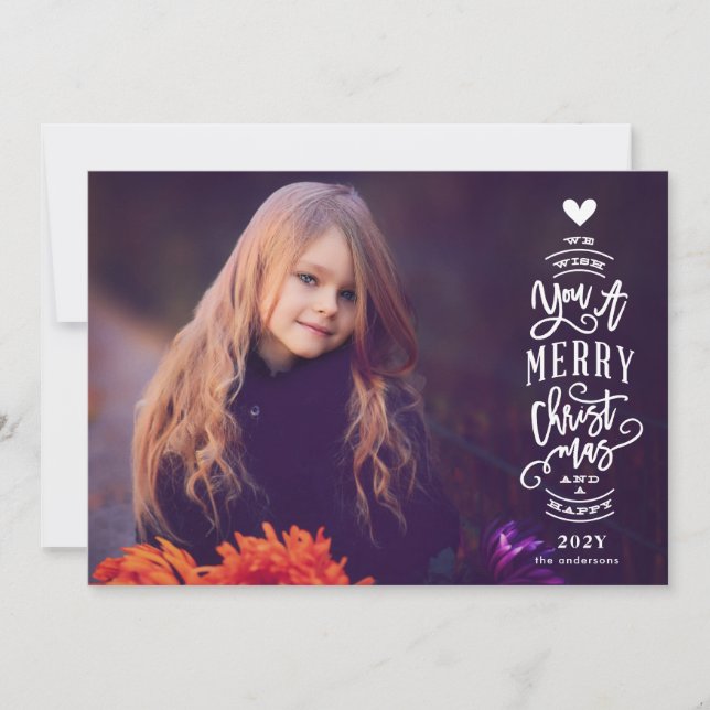 Overlay Merry Christmas Happy Year Photo Card (Front)