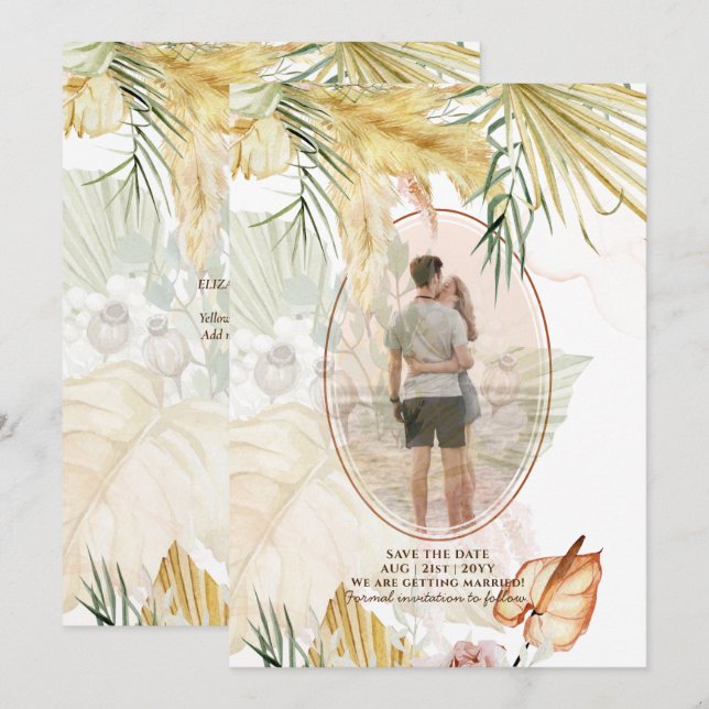 Overlay Pampas Grass PHOTO Wedding Save The Date (Front/Back)