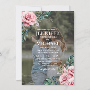 Overlay Portrait Picture Photo QR Roses Wedding Invitation