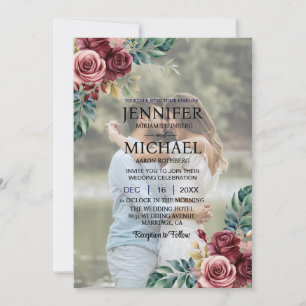 Overlay Portrait Picture Photo QR Roses Wedding Invitation
