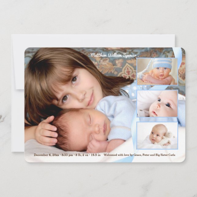 Overlay Three-Photo Boy Birth Announcement (Front)