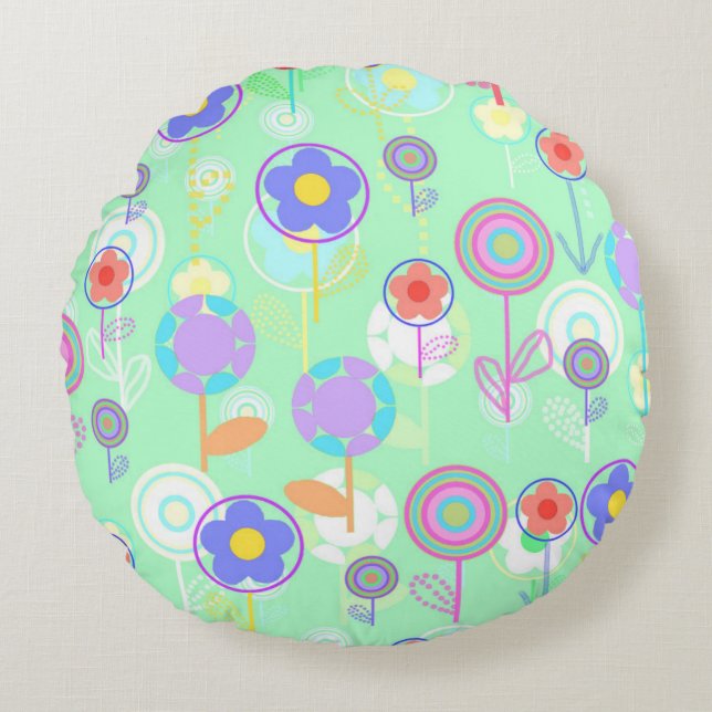 Overlayer Flowers Round Pillow (Front)